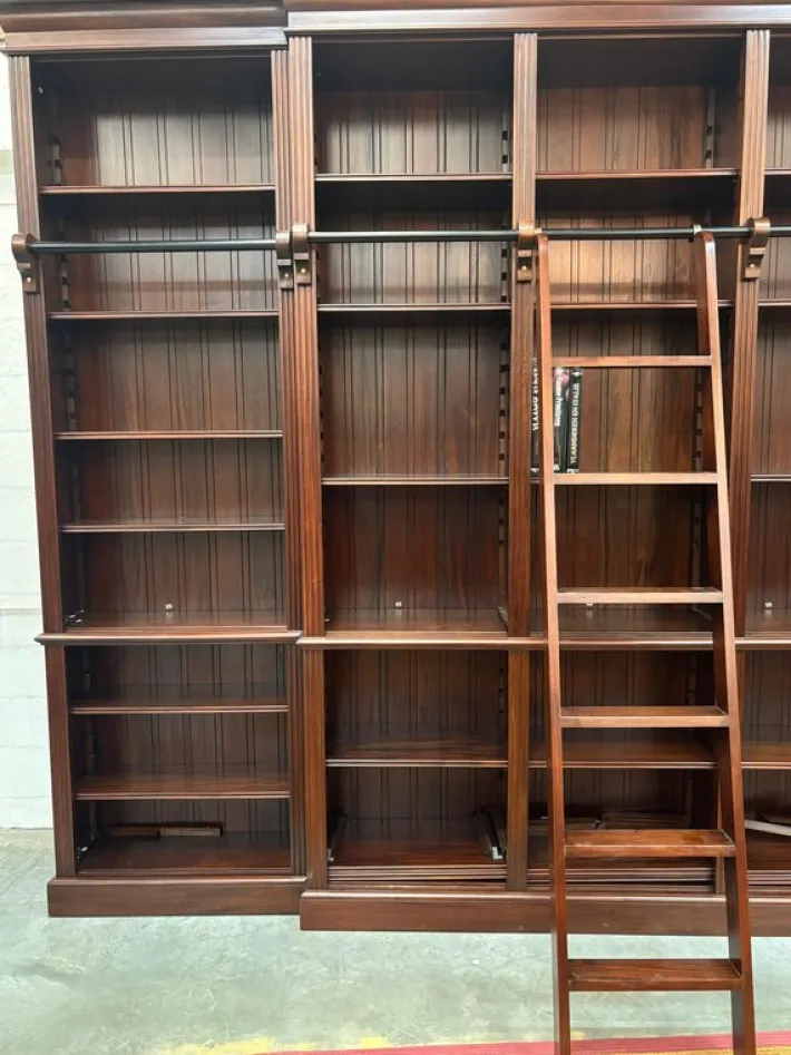 Pamono Large Mahogany Library Bookcase with Ladder Hot