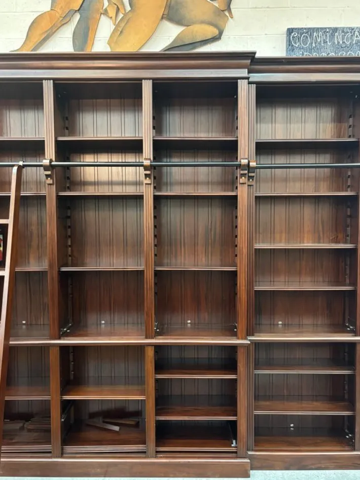 Pamono Large Mahogany Library Bookcase with Ladder Hot