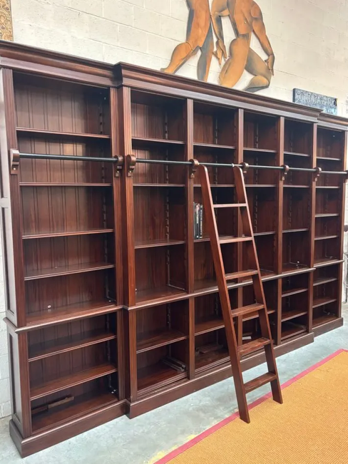 Pamono Large Mahogany Library Bookcase with Ladder Hot