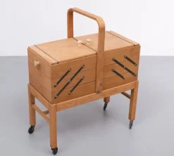 Pamono Large Oak Sewing Box, Holland, 1950s New