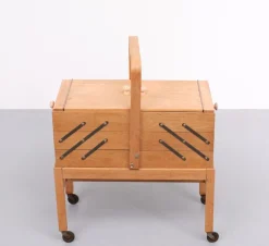 Pamono Large Oak Sewing Box, Holland, 1950s New