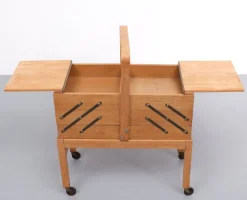Pamono Large Oak Sewing Box, Holland, 1950s New