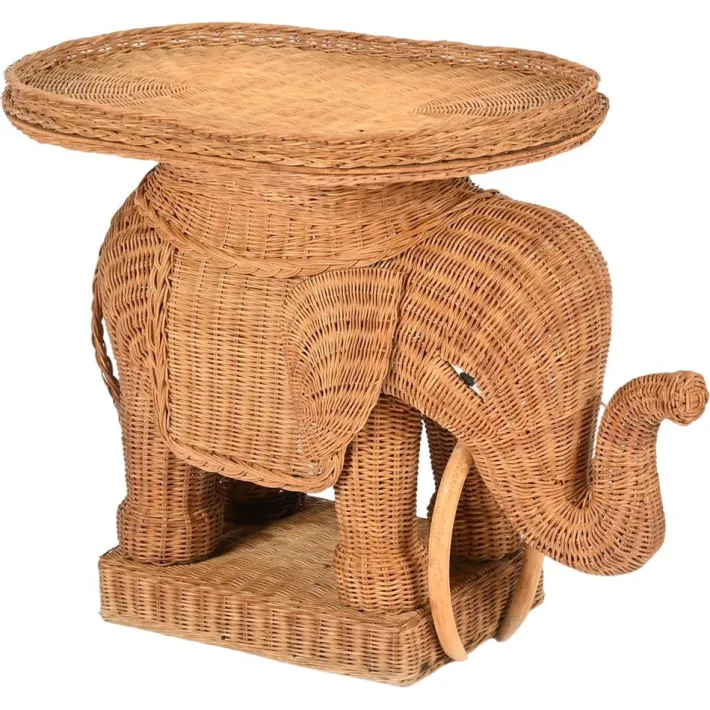Pamono Large Rattan and Wicker Elephant Side Table attributed to Vivai del Sud, Italy, 1970s Hot