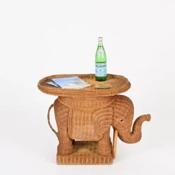 Pamono Large Rattan and Wicker Elephant Side Table attributed to Vivai del Sud, Italy, 1970s Hot