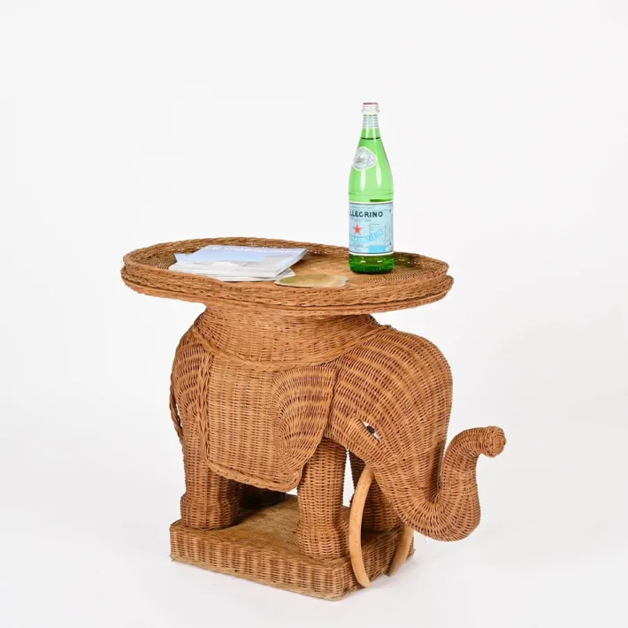 Pamono Large Rattan and Wicker Elephant Side Table attributed to Vivai del Sud, Italy, 1970s Hot