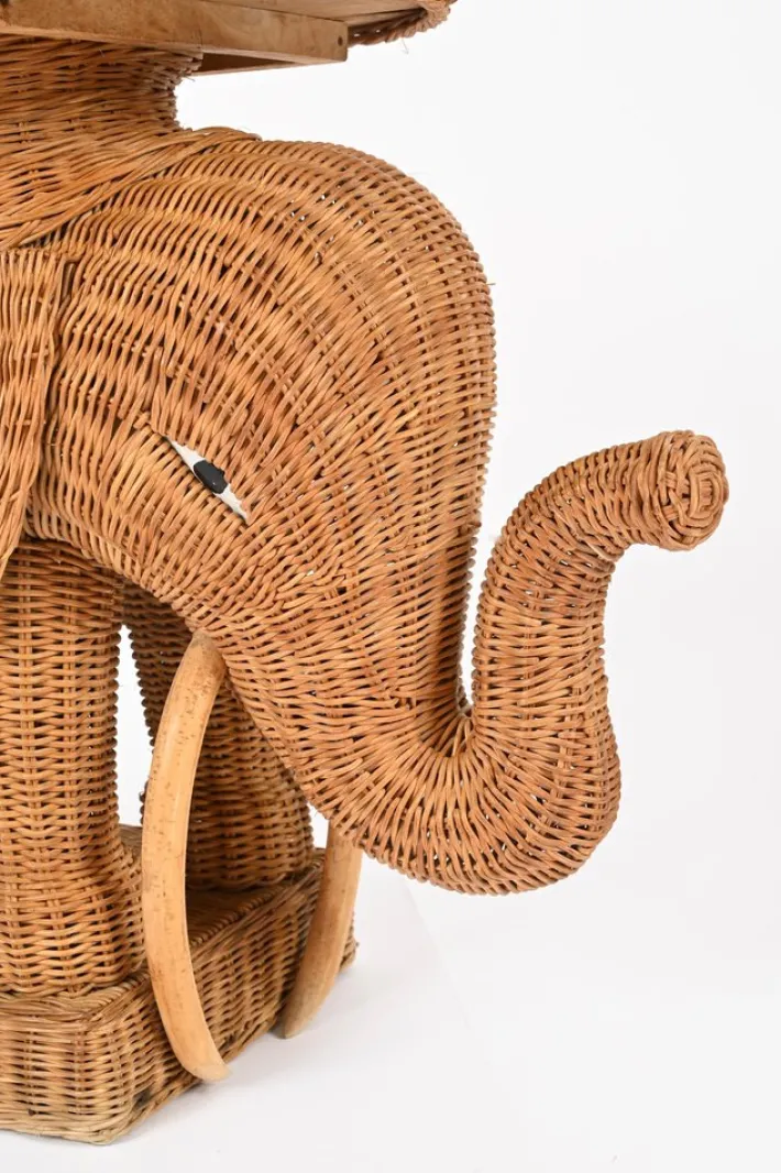 Pamono Large Rattan and Wicker Elephant Side Table attributed to Vivai del Sud, Italy, 1970s Hot