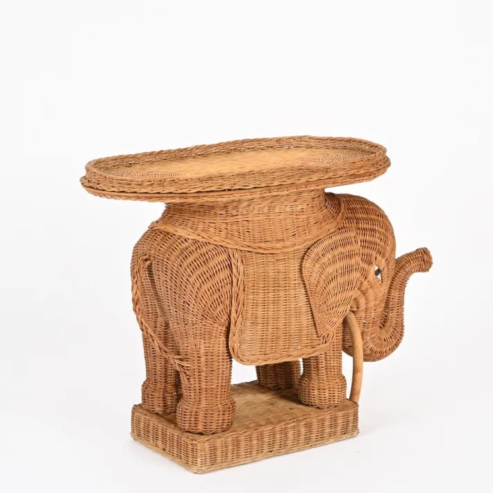 Pamono Large Rattan and Wicker Elephant Side Table attributed to Vivai del Sud, Italy, 1970s Hot