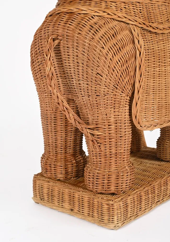 Pamono Large Rattan and Wicker Elephant Side Table attributed to Vivai del Sud, Italy, 1970s Hot