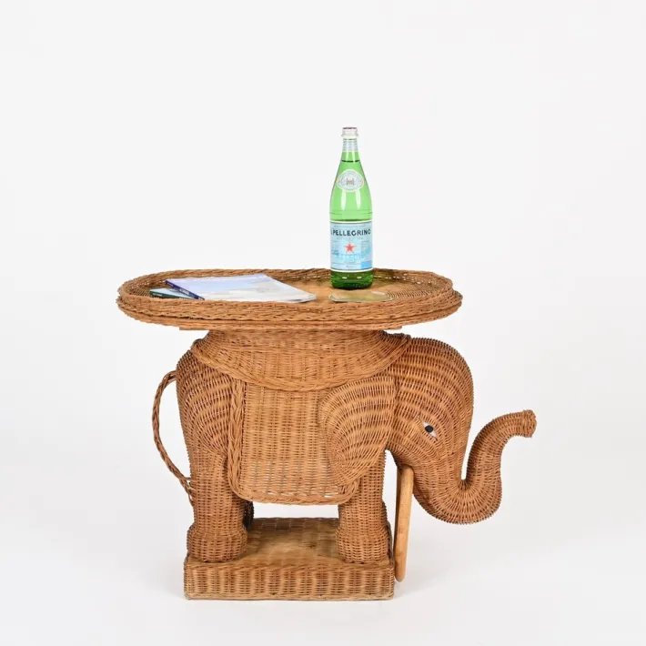 Pamono Large Rattan and Wicker Elephant Side Table attributed to Vivai del Sud, Italy, 1970s Hot