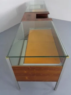 Pamono Large Sales Counters in Rosewood and Steel and Glass, 1960s, Set of 3 Sale