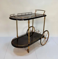 Pamono Large Serving Bar Cart or Trolley with Brass Details by Aldo Tura, Italy, 1960s Discount