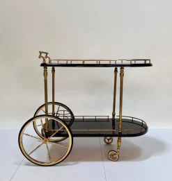 Pamono Large Serving Bar Cart or Trolley with Brass Details by Aldo Tura, Italy, 1960s Discount