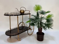 Pamono Large Serving Bar Cart or Trolley with Brass Details by Aldo Tura, Italy, 1960s Discount