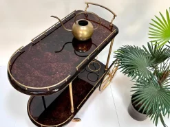 Pamono Large Serving Bar Cart or Trolley with Brass Details by Aldo Tura, Italy, 1960s Discount