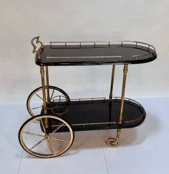 Pamono Large Serving Bar Cart or Trolley with Brass Details by Aldo Tura, Italy, 1960s Discount