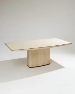 Pamono Large Travertine and Brass Dining Table, 1970s Hot