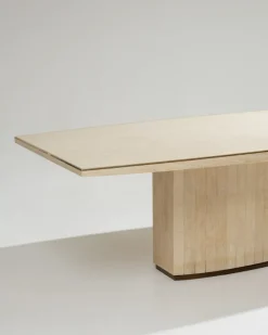 Pamono Large Travertine and Brass Dining Table, 1970s Hot