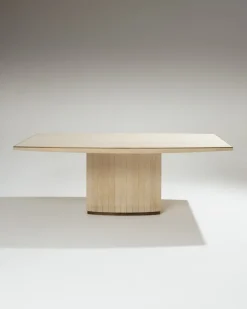 Pamono Large Travertine and Brass Dining Table, 1970s Hot