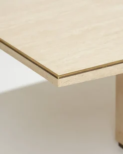 Pamono Large Travertine and Brass Dining Table, 1970s Hot