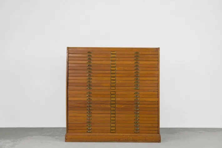 Pamono Large Vintage Industrial Oak File Cabinet with Multiple Drawers, 1930s