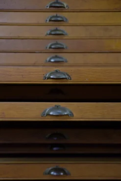 Pamono Large Vintage Industrial Oak File Cabinet with Multiple Drawers, 1930s