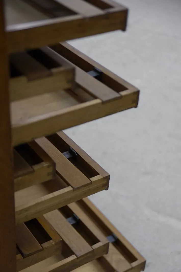 Pamono Large Vintage Industrial Oak File Cabinet with Multiple Drawers, 1930s