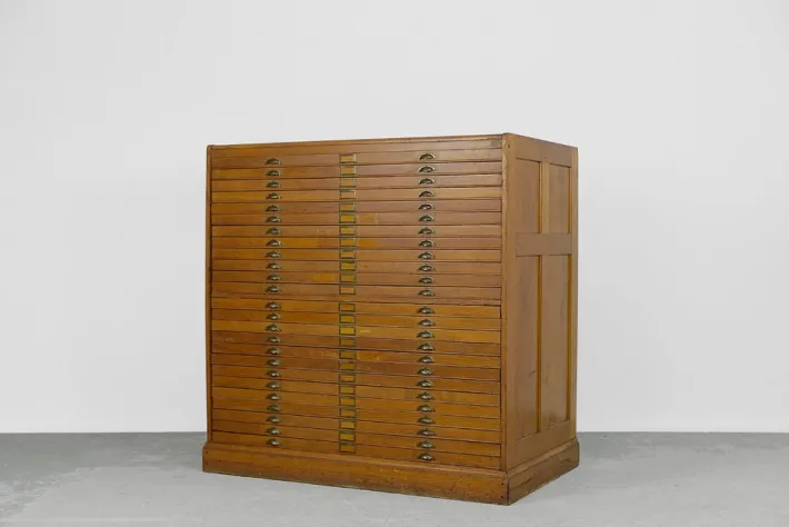 Pamono Large Vintage Industrial Oak File Cabinet with Multiple Drawers, 1930s