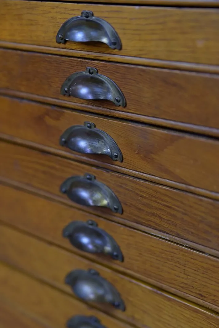 Pamono Large Vintage Industrial Oak File Cabinet with Multiple Drawers, 1930s