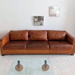 Pamono Large Vintage Italian Cognac Leather Low Slung Sofa from Molinari, 1980s