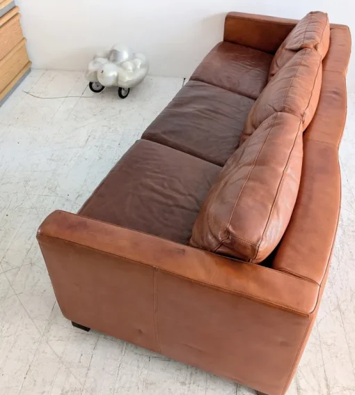 Pamono Large Vintage Italian Cognac Leather Low Slung Sofa from Molinari, 1980s