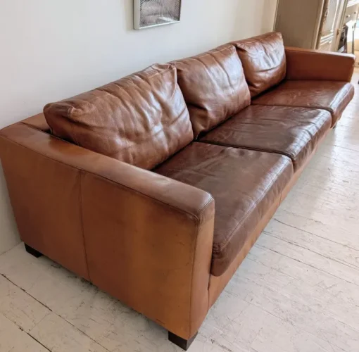 Pamono Large Vintage Italian Cognac Leather Low Slung Sofa from Molinari, 1980s