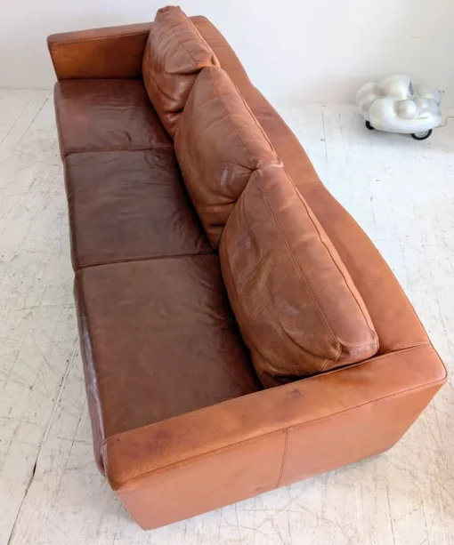 Pamono Large Vintage Italian Cognac Leather Low Slung Sofa from Molinari, 1980s