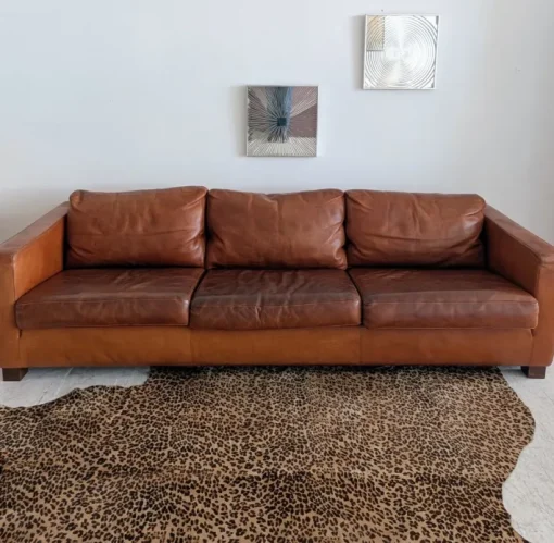 Pamono Large Vintage Italian Cognac Leather Low Slung Sofa from Molinari, 1980s