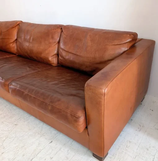 Pamono Large Vintage Italian Cognac Leather Low Slung Sofa from Molinari, 1980s