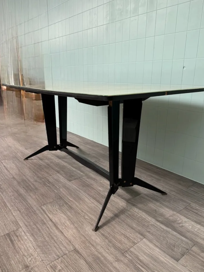 Pamono Large Vintage Italian Dining Table in Metal and Glass, 1960s