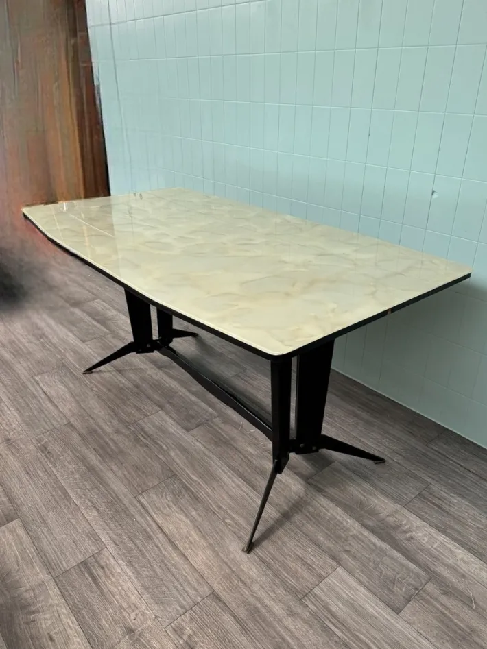 Pamono Large Vintage Italian Dining Table in Metal and Glass, 1960s