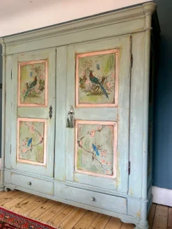Pamono Large Vintage Painted Pine Double Wardrobe with Inlaid Chinoiserie, 1890s Outlet