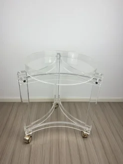 Pamono Large Vintage Space Age Round Acrylic Glass Trolley with Gold-Colored Wheels, 1970s Outlet