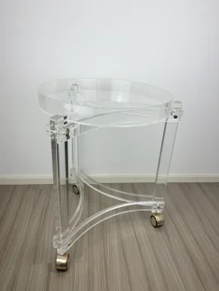 Pamono Large Vintage Space Age Round Acrylic Glass Trolley with Gold-Colored Wheels, 1970s Outlet