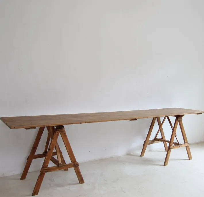 Pamono Large Vintage Trestle Table, 1940s Hot