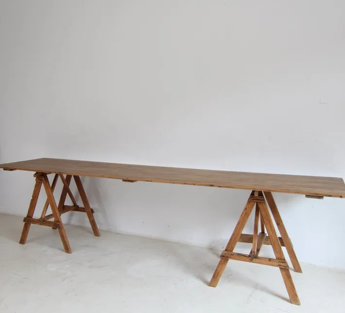 Pamono Large Vintage Trestle Table, 1940s Hot