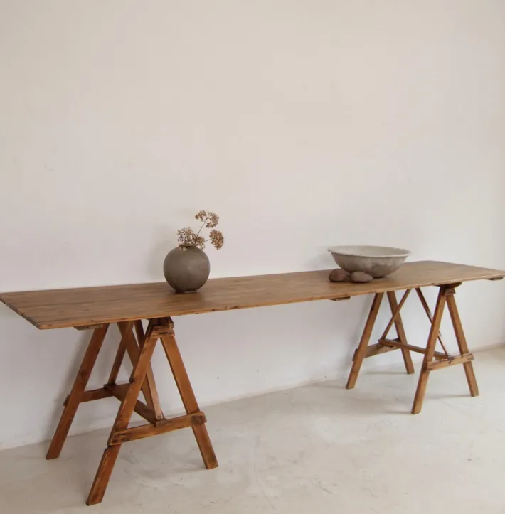 Pamono Large Vintage Trestle Table, 1940s Hot