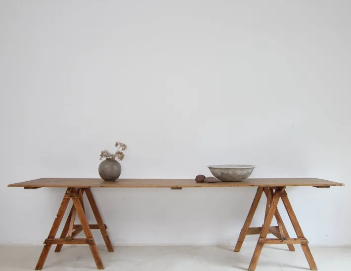 Pamono Large Vintage Trestle Table, 1940s Hot