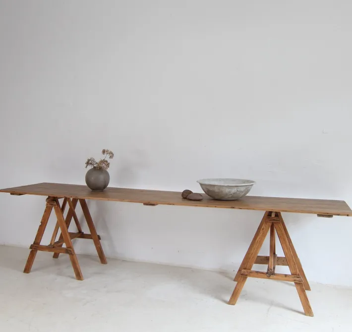Pamono Large Vintage Trestle Table, 1940s Hot