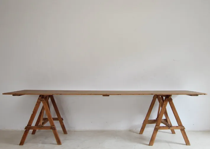 Pamono Large Vintage Trestle Table, 1940s Hot