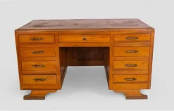 Pamono Large Vintage Wooden Desk with Double Drawer Unit and Shaped Legs Hot