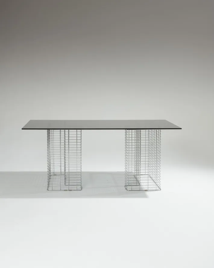 Pamono Large Wire Desk in Glass and Metal by Terence Conran, 1980s Outlet