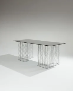 Pamono Large Wire Desk in Glass and Metal by Terence Conran, 1980s Outlet