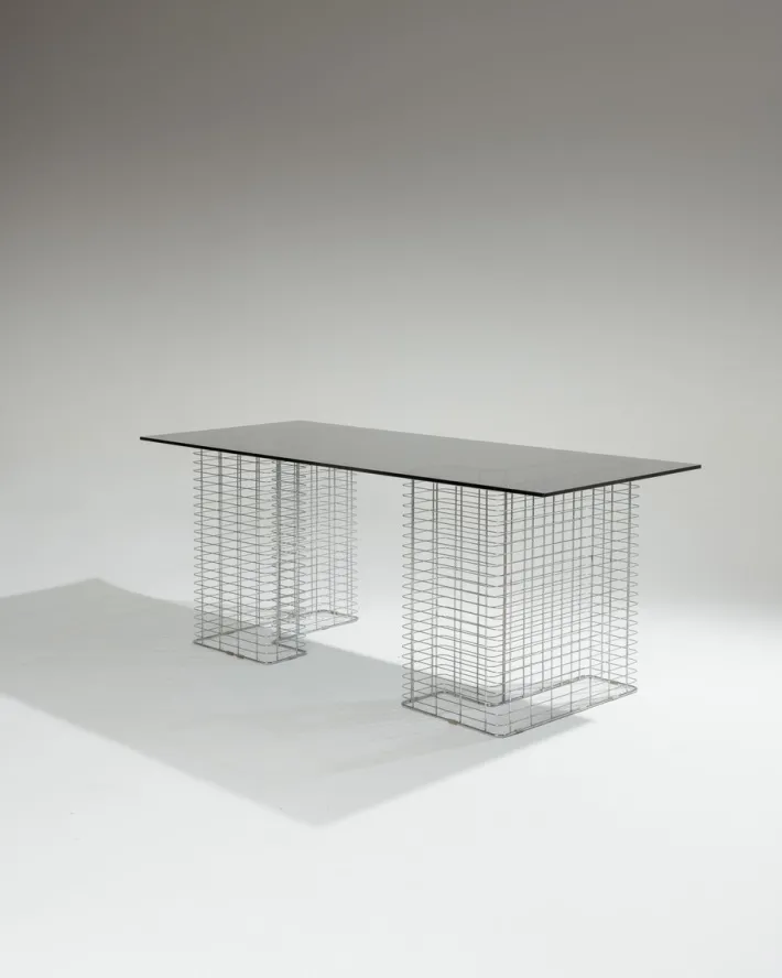 Pamono Large Wire Desk in Glass and Metal by Terence Conran, 1980s Outlet