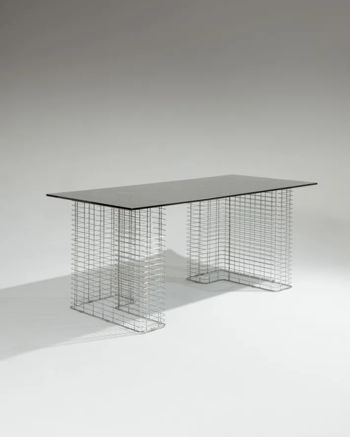 Pamono Large Wire Desk in Glass and Metal by Terence Conran, 1980s Outlet